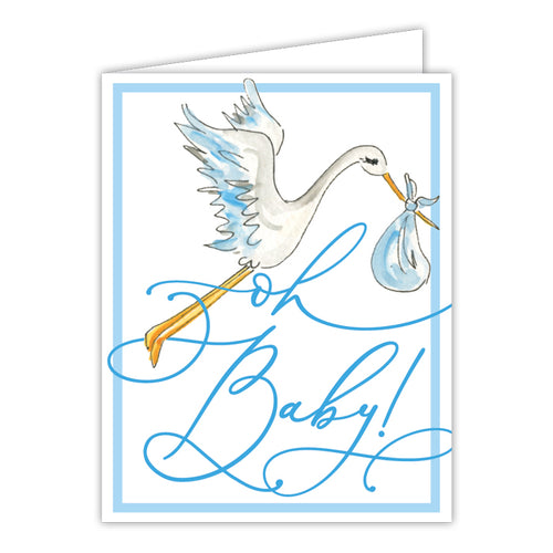 Oh Baby Blue Stork Small Folded Greeting Card