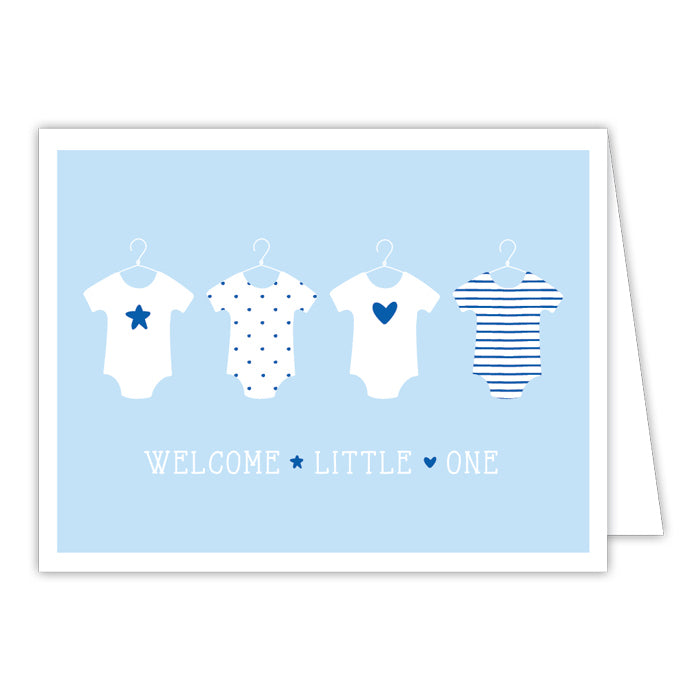 Welcome Little One Blue Onesies Small Folded Greeting Card