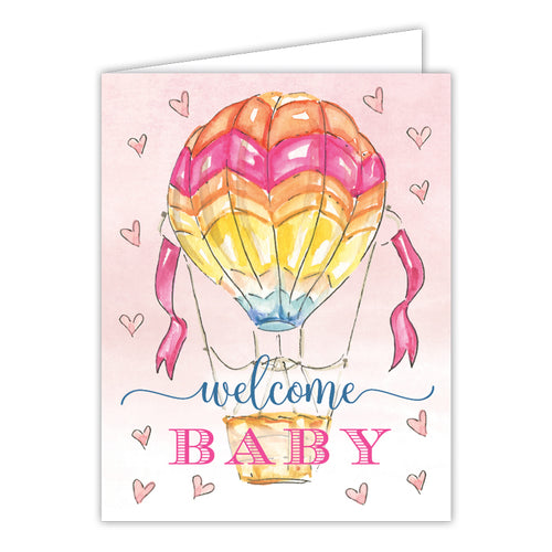 Welcome Baby Hot Air Balloon Small Folded Greeting Card