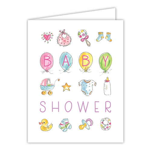 Baby Shower Baby Icons Small Folded Greeting Card