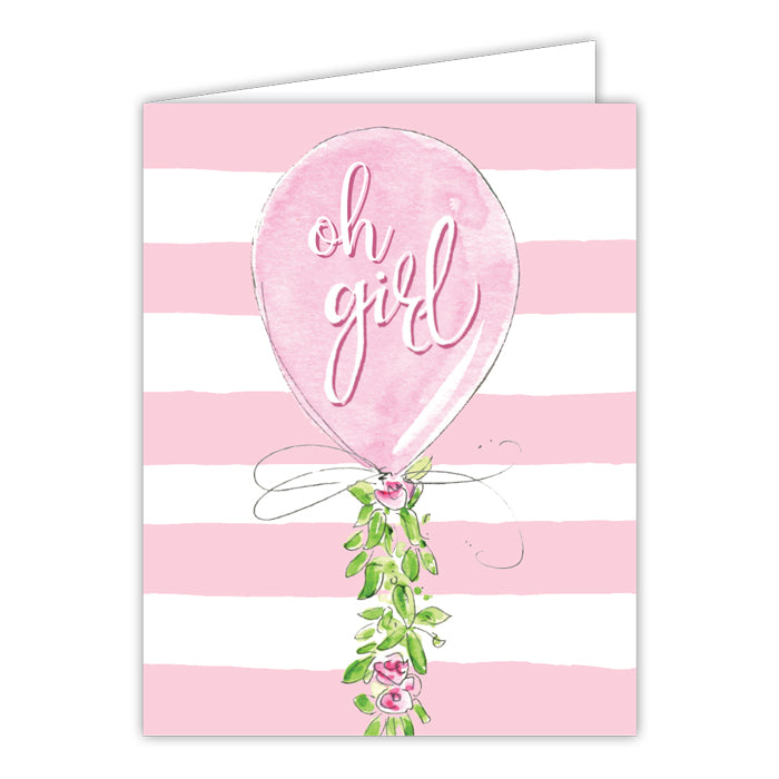 Oh Girl Pink Balloon Small Folded Greeting Card