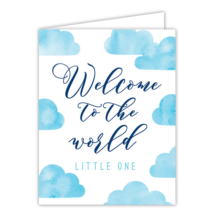 Welcome To the World Little One Blue Small Folded Greeting Card