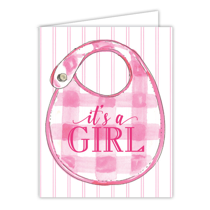 It's A Girl Pink Bib Small Folded Greeting Card