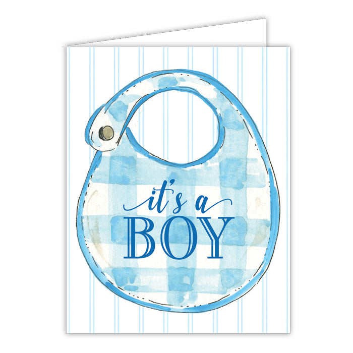 It's A Boy Blue Bib Small Folded Greeting Card