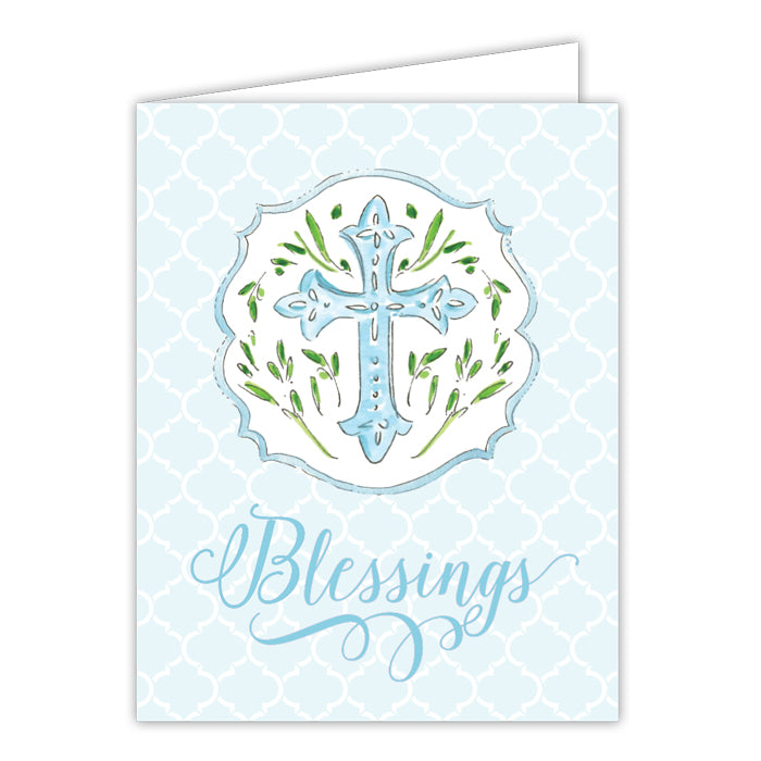 Blessings Blue Cross Small Folded Greeting Card