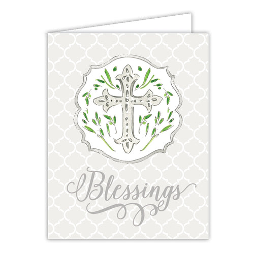 Blessings Gray Cross Small Folded Greeting Card