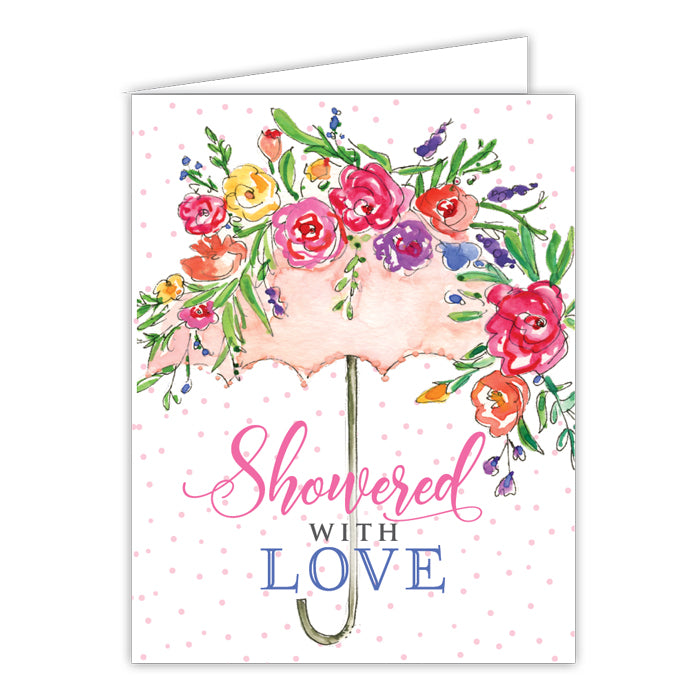 Showered With Love Floral Umbrella Small Folded Greeting Card