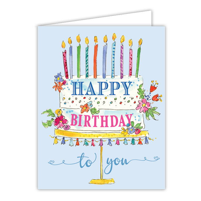 Happy Birthday To You Cake Blue Small Folded Greeting Card