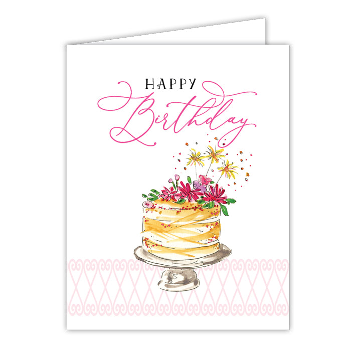 Happy Birthday Festive Cake Small Folded Greeting Card