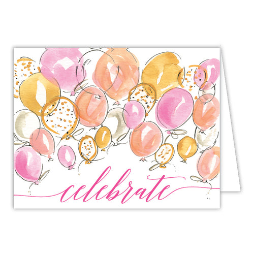 Celebrate Handpainted Balloons Small Folded Greeting Card