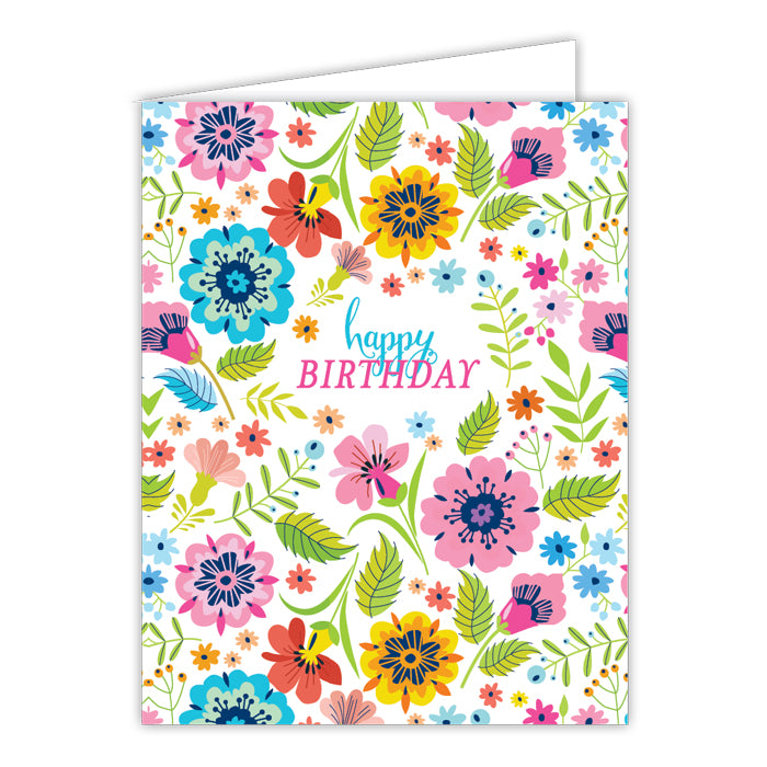 Happy Birthday Florals Small Folded Greeting Card
