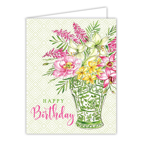 Happy Birthday Floral Chinoiserie Small Folded Greeting Card