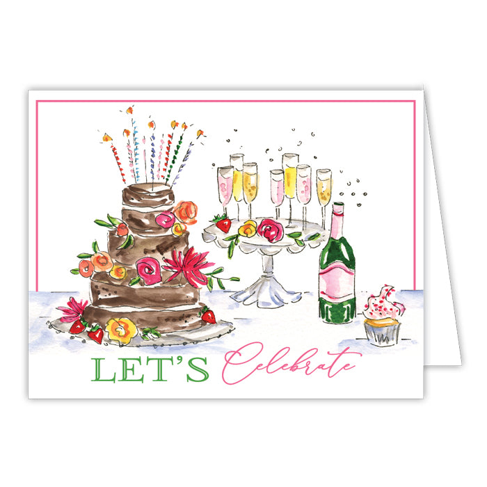 Let's Celebrate Cake and Champagne Small Folded Greeting Card