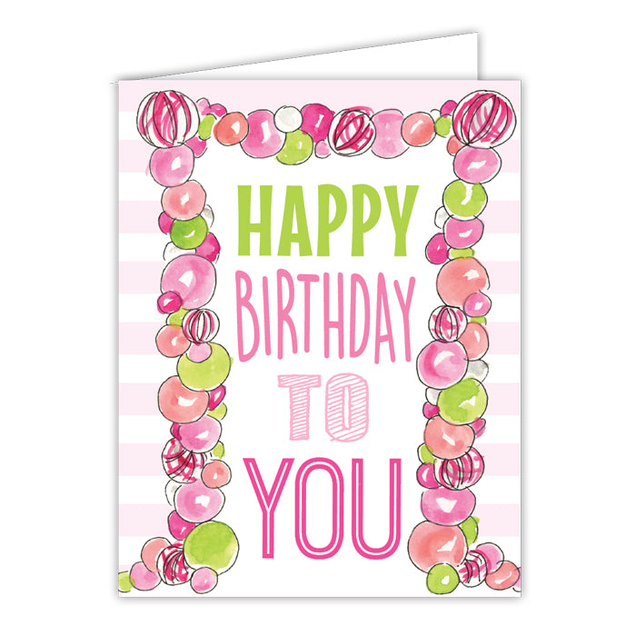 Birthday Balloon Arch Pink Small Folded Greeting Card