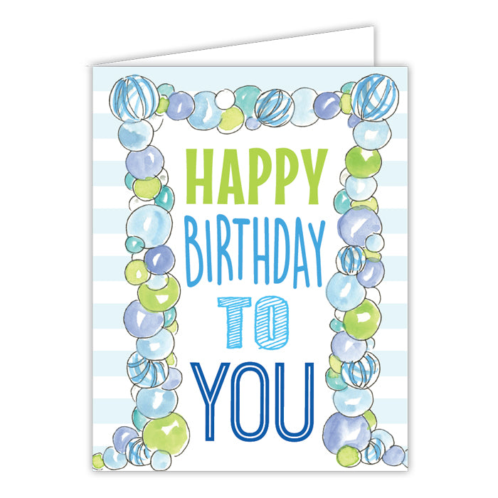Birthday Balloon Arch Blue Small Folded Greeting Card