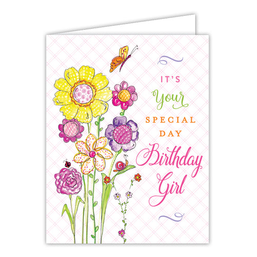 Birthday Girl Flowers Small Folded Greeting Card