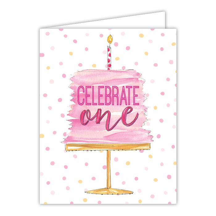 Celebrate One Cake Pink Small Folded Greeting Card
