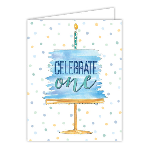 Celebrate One Cake Blue Small Folded Greeting Card