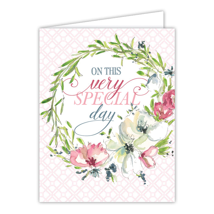 On This Very Special Day Floral Wreath Small Folded Greeting Card