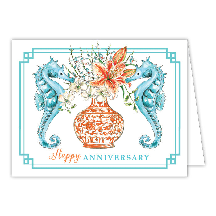 Happy Anniversary Seahorses Small Folded Greeting Card