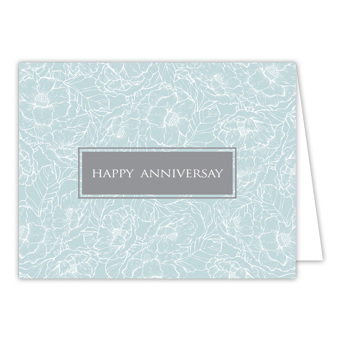 Happy Anniversary Blue Floral Pattern Small Folded Greeting Card