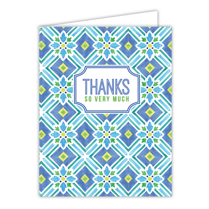 Thanks So Very Much Blue and Green Tiles Small Folded Greeting Card