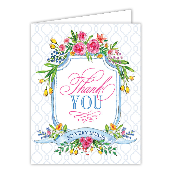 Thank You So Very Much Floral Emblem Small Folded Greeting Card