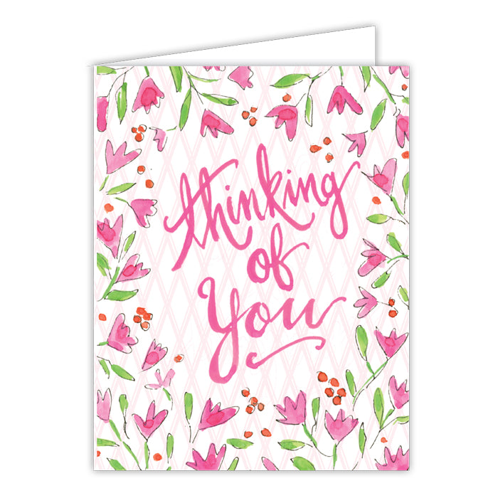 Thinking Of You Pink Flowers Small Folded Greeting Card