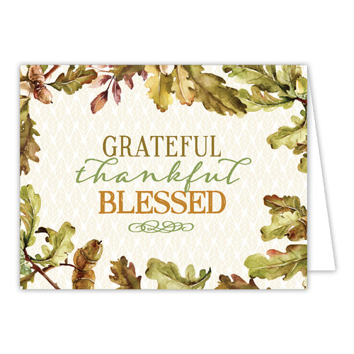 Grateful Thankful Blessed Acorns and Leaves Greeting Card