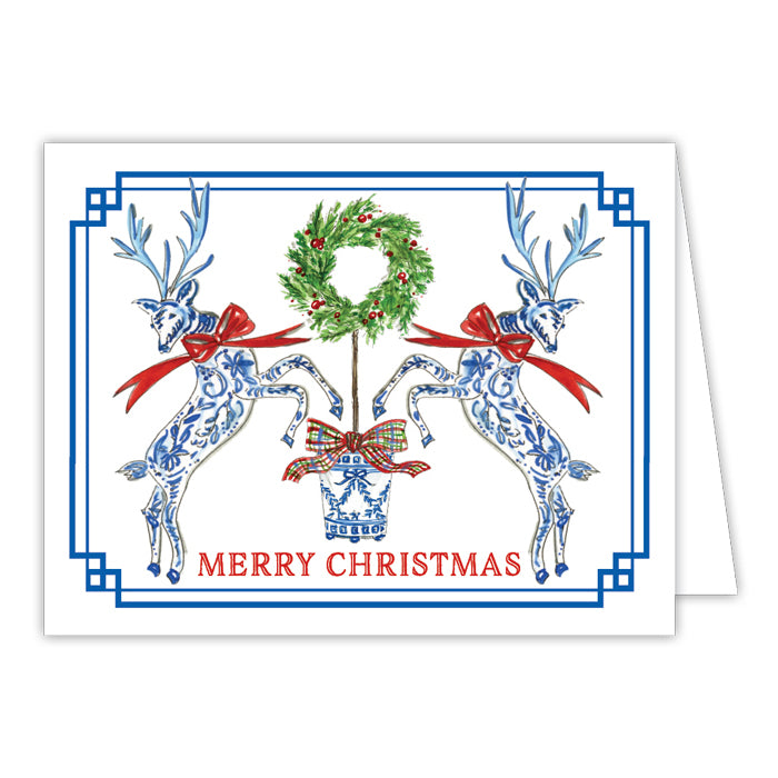 Merry Christmas Reindeer Topiary Greeting Card