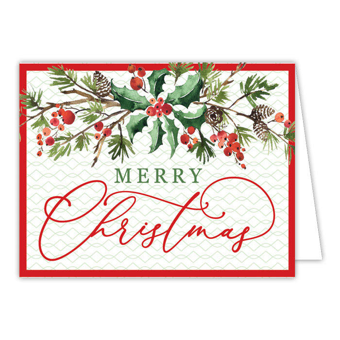 Merry Christmas Berries and Pinecones Wreath Greeting Card