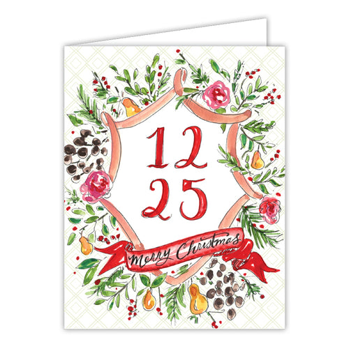 12 25 Merry Christmas Floral Icon Greeting Card