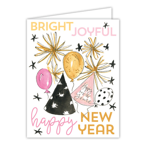 Bright Joyful Happy New Year Party Small Folded Greeting Card