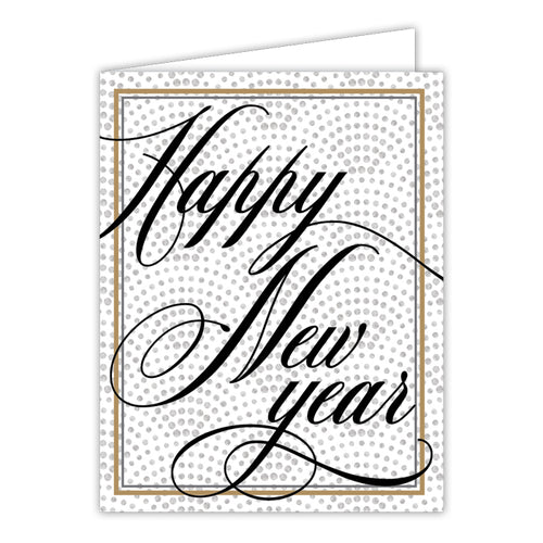 Happy New Year Gold Border Small Folded Greeting Card