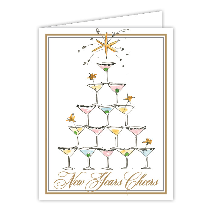New Years Cheers Champagne Tower Small Folded Greeting Card