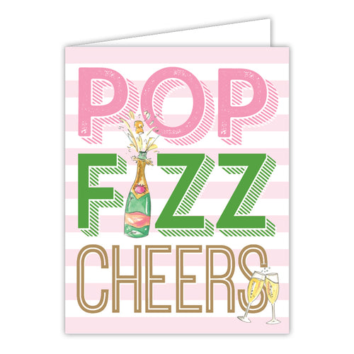 Pop Fizz Cheers Champagne Bottle Small Folded Greeting Card