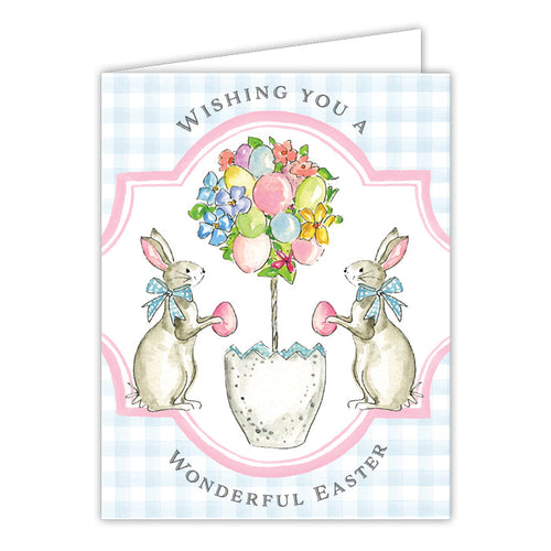 Wishing You A Wonderful Easter Topiary with Eggs and Bunnies Small Folded Greeting Card
