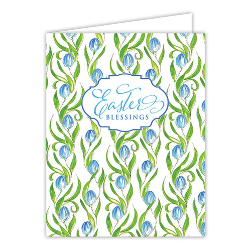 Easter Blessing Blue and Green Floral Small Folded Greeting Card
