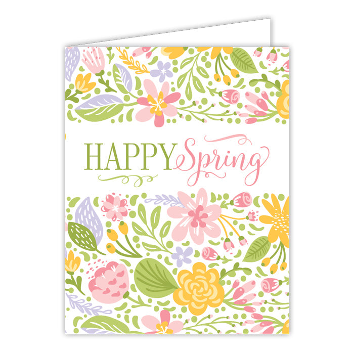 Happy Spring Blue and Yellow Floral Small Folded Greeting Card