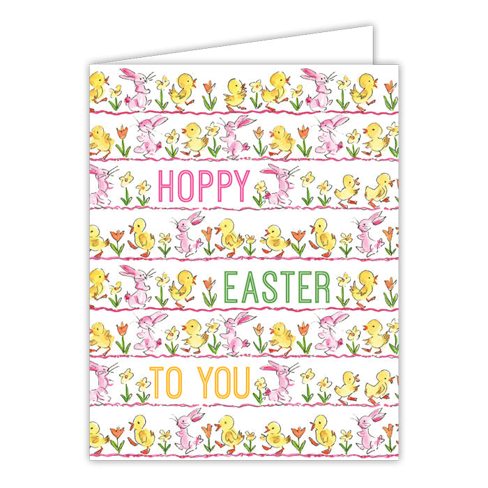 Hoppy Easter Yellow Chicks and Pink Bunnies Small Folded Greeting Card