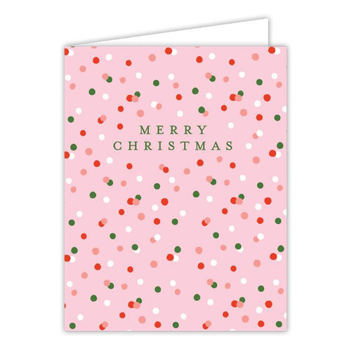 Merry Christmas Red Green and White Dots Greeting Card