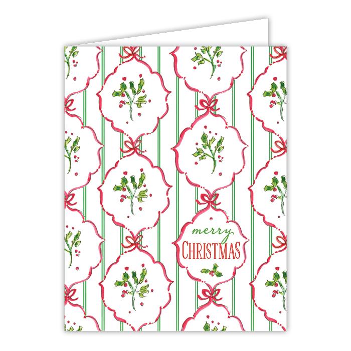Merry Christmas Handpainted Holly Crest Pattern Greeting Card