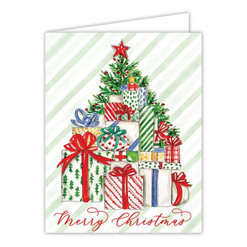 Merry Christmas Handpainted Tree with Packages Greeting Card