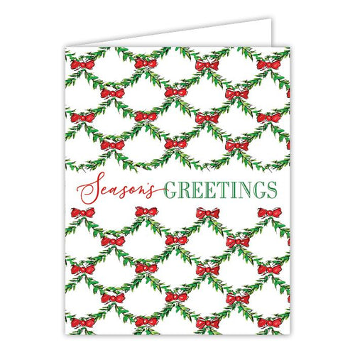 Season's Greeting Handpainted Holly Lattice Greeting Card