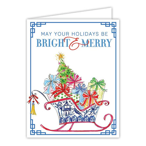 May Your Holidays Be Bright & Merry Handpainted Chinoiserie Sleigh Greeting Card