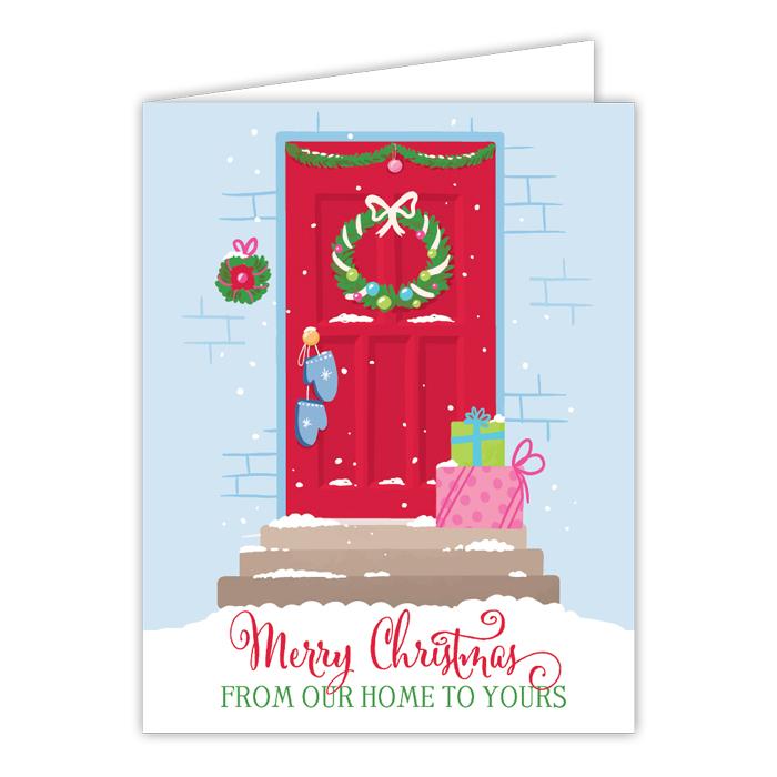 Merry Christmas From Our Home To Yours Front Door with Packages Greeting Card