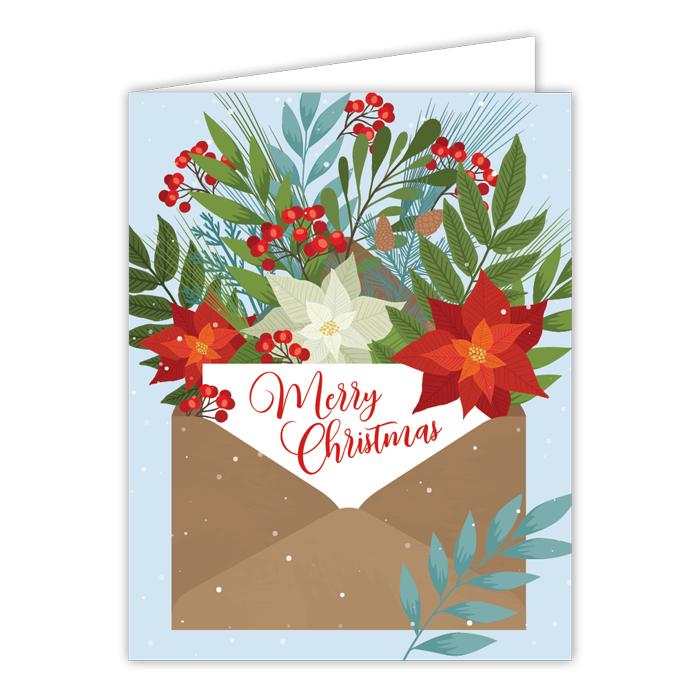 Merry Christmas Poinsettias and Berries in Envelope Greeting Card