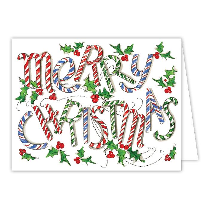 Merry Christmas Handpainted Candy Canes Greeting Card