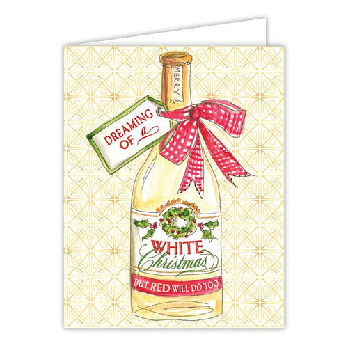 Dreaming Of A White Christmas But Red Will Do Handpainted Wine Bottle Greeting Card