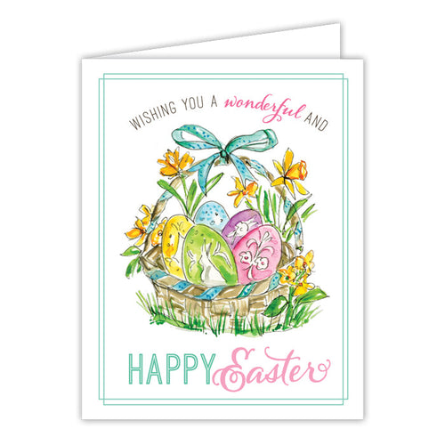 Wishing You A Wonderful And Happy Easter Handpainted Basket with Eggs Greeting Card